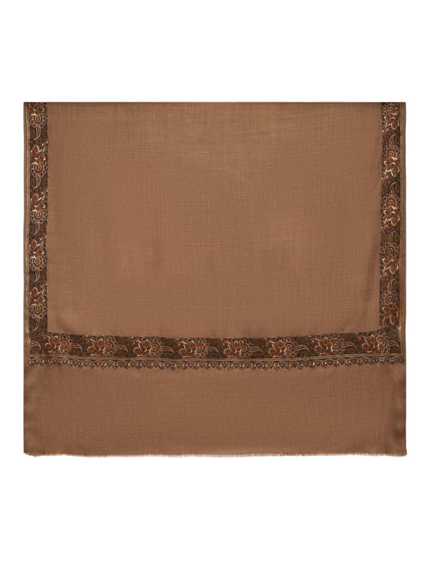 Classic Woolen Mens Shawl with Embroidered Border in Rich Brown (80 x 40 Inches)