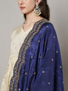 Blue Chinon Dupatta with Scalloped Embroidered Border & Sequin Motifs (Size: 2.5x1 m Approx)