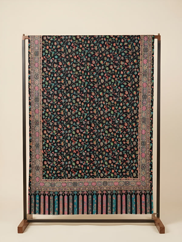 Reserve Mens Bamboo Silk Floral Kalamkari Printed Black Stole