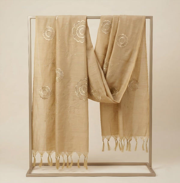 Beige Cotton Embroidered Dupatta | Summer Edit Lightweight Ethnic Essential