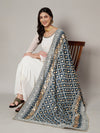 Bottle Green Georgette Dupatta with Gold Foil Booti & Lace Border (Size: 2.5x1 m Approx)