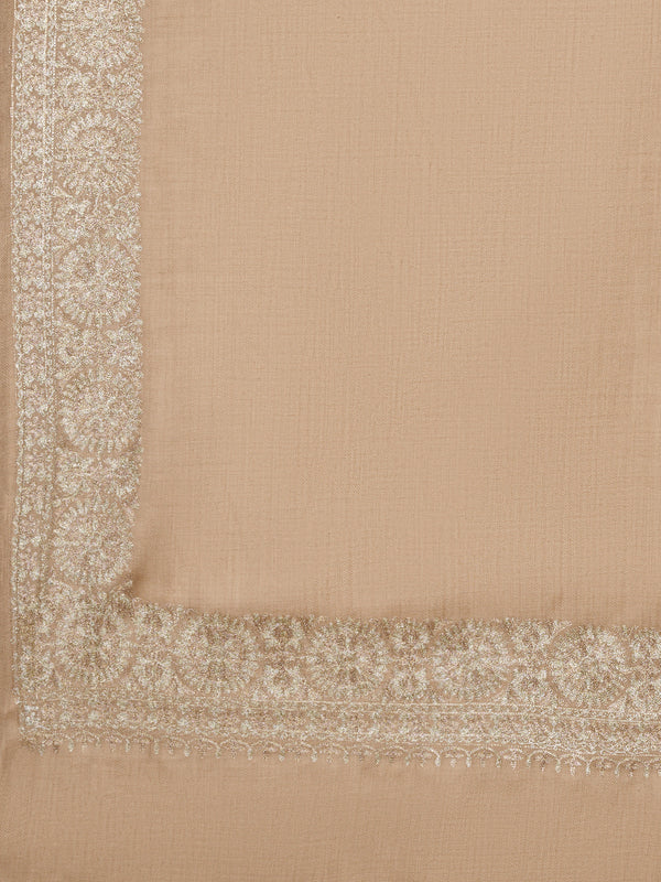 Beige Woolen Mens Shawl with Gold Border – 80x40 Inches