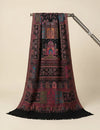 Regal Kani Weave Mughal Architecture & Floral Garden Wool Blend Black Stole