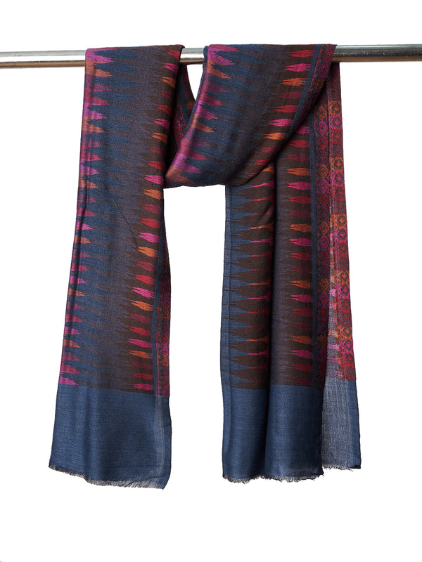 Woolen Women Stole with Ikat-Inspired Woven Motifs | Elegant Ethnic Wrap (80 × 28 Inches)