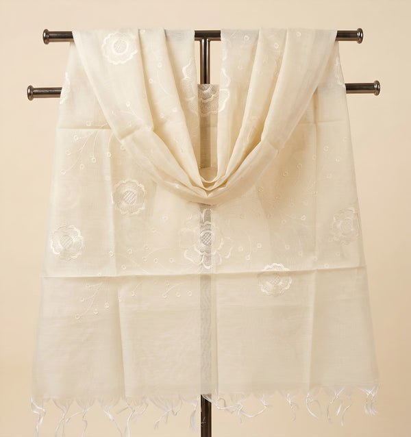 Off White Cotton Embroidered Dupatta | Summer Edit Lightweight Ethnic Essential
