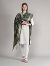 Bottle Green Paithani Silk Dupatta with Multicolour Floral Zari Weave (Size: 2.5x1 m Approx)