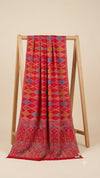 Reserve Mens Wool Blend Multicolor Geometric Diamond Jacquard Red Stole with Mughal Floral Border