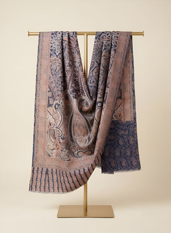 Everyday Bamboo Silk Heritage Printed Reversible Blue Stole