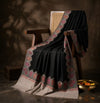 Naqsh-e-Kashmir Woven Kani Jacquard Black Shawl with Solid Panel & Traditional Border