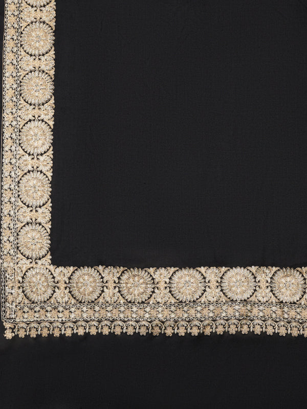 Black Woolen Women Shawl with Gold Border – 80x40 Inches
