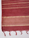 Red & Olive Cotton Dupatta with Subtle Striped Weave and Woven Border (Size: 2.5x1 m Approx)