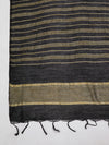 Black & Olive Cotton Dupatta with Subtle Striped Weave and Woven Border (Size: 2.5x1 m Approx)