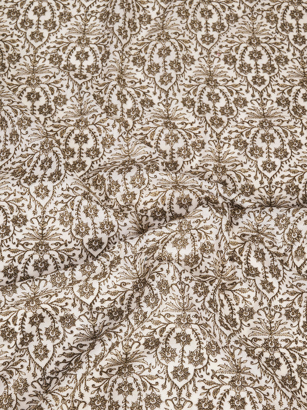 Woolen Women Shawl in White with All-Over Floral Jaal Weave (80 x 40 Inches)