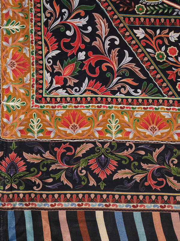 Signature Kashmiri Print & Thread Work Bamboo Silk Stole for Women