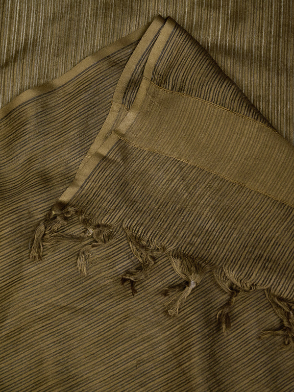 Elegant Bottle Green Cotton Dupatta with Subtle Woven Stripes & Tassel Detailing (Size: 2.5x1 m Approx)