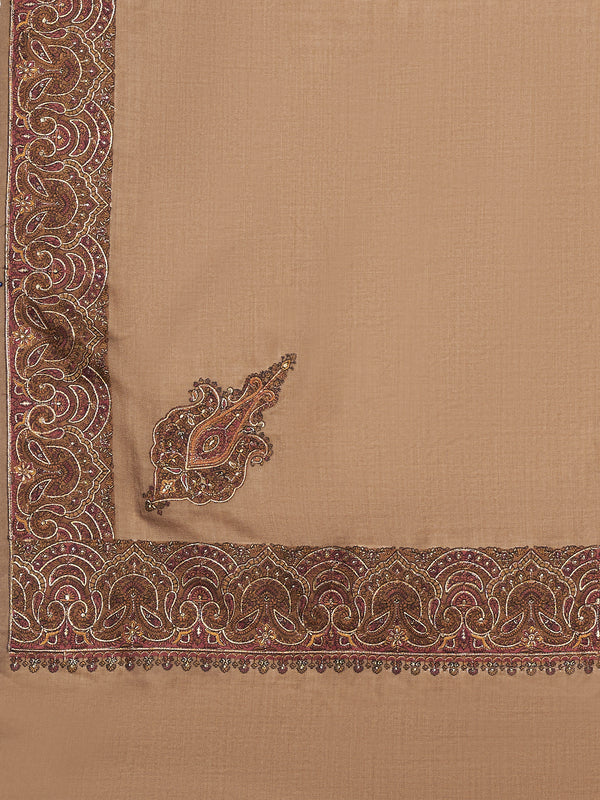 Elegant Brown Woolen Women Shawl with Embroidered Border – Ethnic Wrap (80 x 40 Inches)