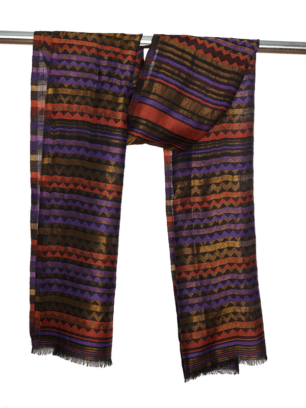 Woolen Zig-Zag Moonlight Zari Women Stole | Traditional Winter Wrap (80 x 28 Inches)