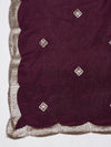 Wine Chiffon Dupatta with Gold Motif Embellishment & Scalloped Border (Size: 2.5x1 m Approx)