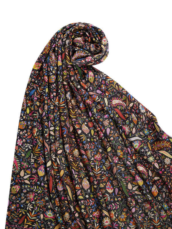 Printed Bamboo Silk Women Shawl – Black Floral Statement Wrap (80 x 40 Inches)