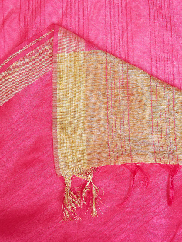 Rani Chanderi Silk Dupatta with Gold Border & Tassels (Size: 2.5x1 m Approx)