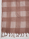 Brown Cotton Woven Check Dupatta with Tassel Detailing (Size: 2.5x1 m Approx)
