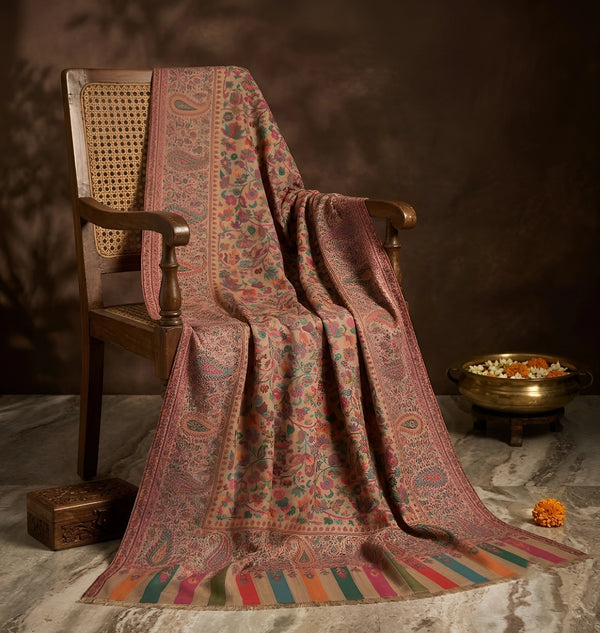 Mir-e-Khas Traditional Kashmiri Kani Weave Brown Shawl for Men – Wool Blend