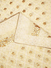 Ivory Georgette Dupatta with Gold Foil Booti & Lace Border (Size: 2.5x1 m Approx)