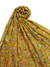 Printed Bamboo Silk Women Shawl – Mustard Floral Statement Wrap (80 x 40 Inches)