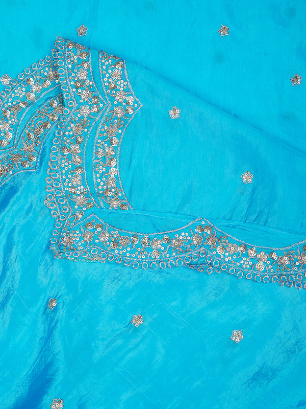 Sky Blue Chinon Dupatta with Scalloped Embroidered Border & Sequin Motifs (Size: 2.5x1 m Approx)