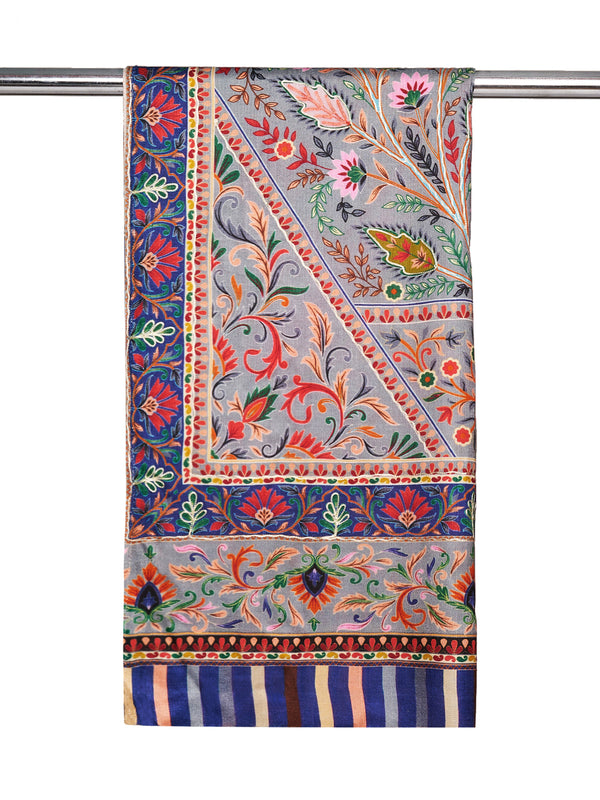 Signature Kashmiri Print & Thread Work Bamboo Silk Stole for Women