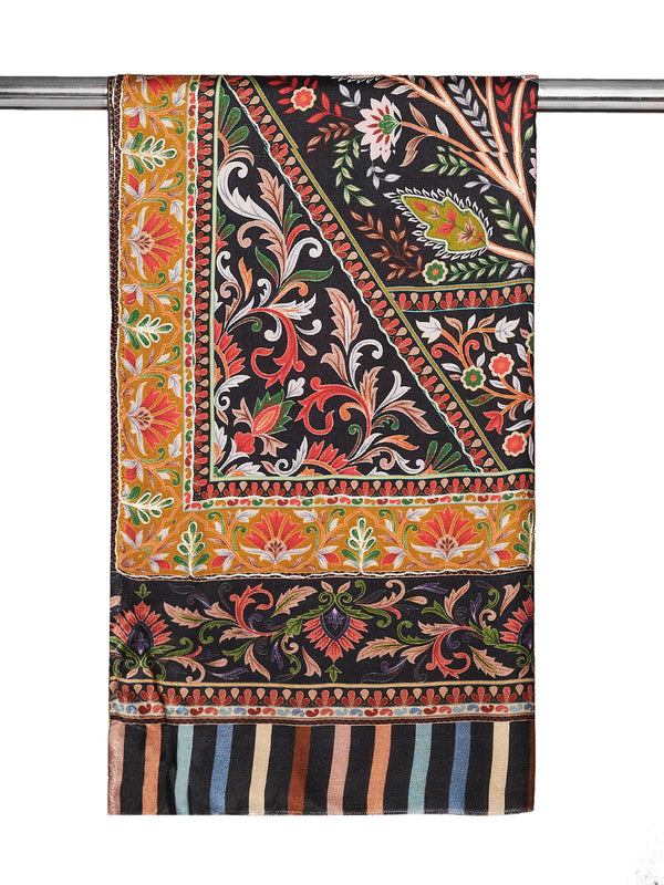 Signature Kashmiri Print & Thread Work Bamboo Silk Stole for Women