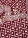 Maroon Georgette Dupatta with Gold Foil Booti & Lace Border (Size: 2.5x1 m Approx)