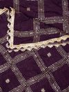 Purple Chinon Dupatta with Gold Grid Embellishment (Size: 2.5x1 m Approx)