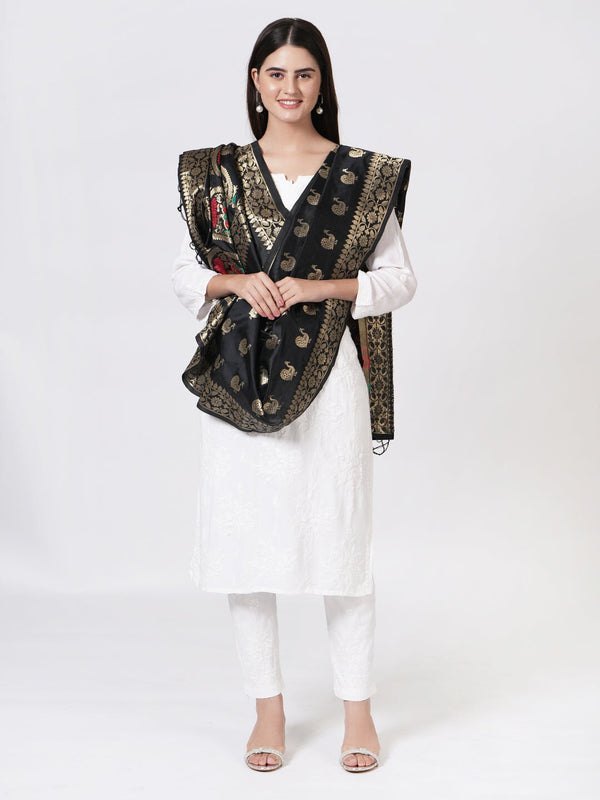 Black Paithani Silk Dupatta with Traditional Peacock Motifs (Size: 2.5x1 m Approx) Dupatta Shivmani Creations
