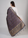 Blue Paithani Silk Dupatta with Geometric Zari Jaal & Traditional Border (Size: 2.5x1 m Approx)