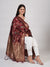 Wine Paithani Silk Dupatta with Floral Zari Jaal & Traditional Border (Size: 2.5x1 m Approx)