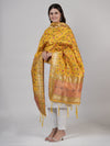 Yellow Kashmiri Silk Dupatta with Multicolour Floral Vine Weave & Zari Border (Size: 2.5x1 m Approx)