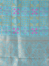 Teal Paithani Silk Dupatta with Geometric Zari Jaal & Traditional Border (Size: 2.5x1 m Approx)