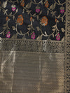 Black Paithani Silk Dupatta with Floral Zari Jaal & Traditional Border (Size: 2.5x1 m Approx)