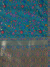 Teal Kashmiri Silk Dupatta with Multicolour Floral Vine Weave & Zari Border (Size: 2.5x1 m Approx)