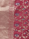 Wine Paithani Silk Dupatta with Floral Zari Jaal & Traditional Border (Size: 2.5x1 m Approx)