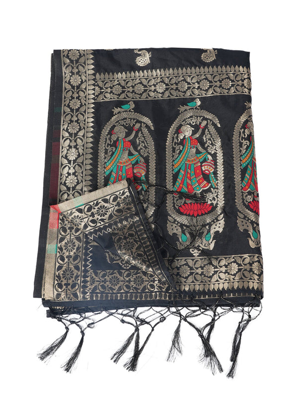Black Paithani Silk Dupatta with Traditional Peacock Motifs (Size: 2.5x1 m Approx) Dupatta Shivmani Creations