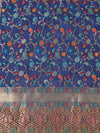 Blue Kashmiri Silk Dupatta with Multicolour Floral Vine Weave & Zari Border (Size: 2.5x1 m Approx)