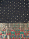 Black Paithani Silk Dupatta with Gold Zari Butti & Traditional Border (Size: 2.5x1 m Approx)
