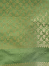 Green Banarasi Silk Dupatta with Gold Zari Buti & Ornate Border (Size: 2.5x1 m Approx)