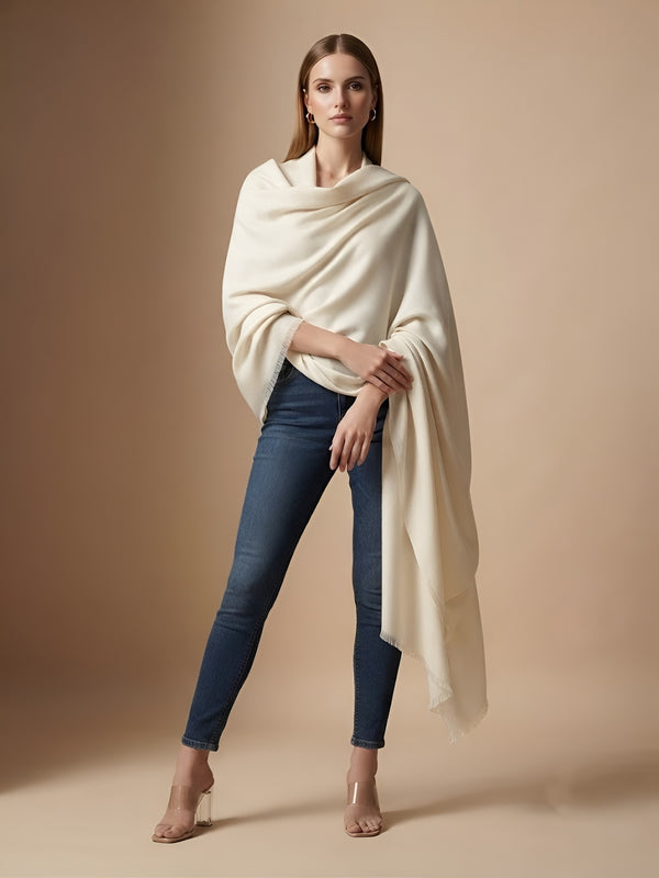 Everyday Micro Wool Solid White Stole | Soft & Lightweight Wrap