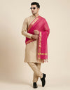 Cotton Silk Mens Dupatta – Rani with Zari Buta & Border Work
