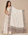 Naqsh-e-Kashmir Woven Kani Jacquard White Shawl with Solid Panel & Traditional Border