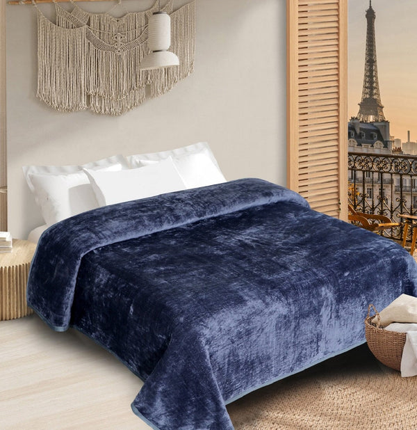 Super Soft Solid Velvet Finish Blue Flannel AC Blanket (Size: 90 x 90 Inches) Shivmani Creations 