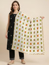 Chinon Phulkari Women White Dupatta with Traditional Motif Work & Tape Border
